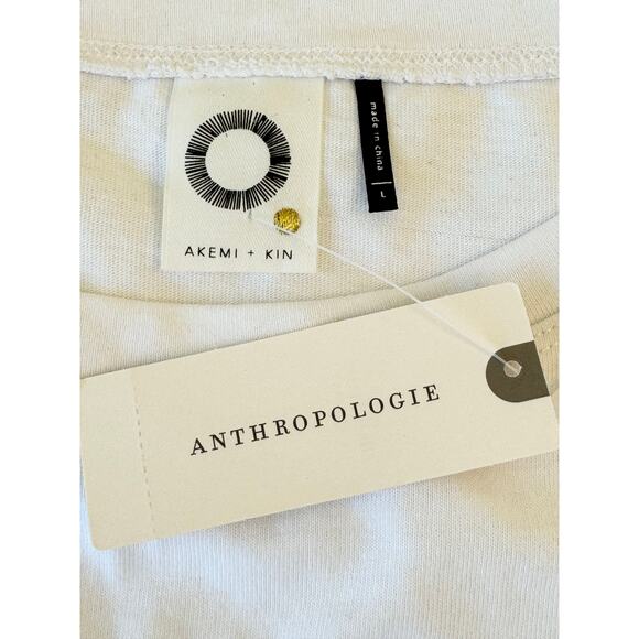AKEMI + KIN Anthropologie Floral Embellished Women's Sz L White T-Shirt Top NWT - Picture 10 of 16